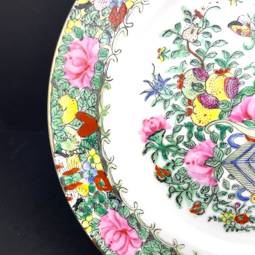 Vtg Maitland-Smith Hand Decorated Rose Lotus Medallion Plate 10.25” Hong Kong - Picture 6 of 9